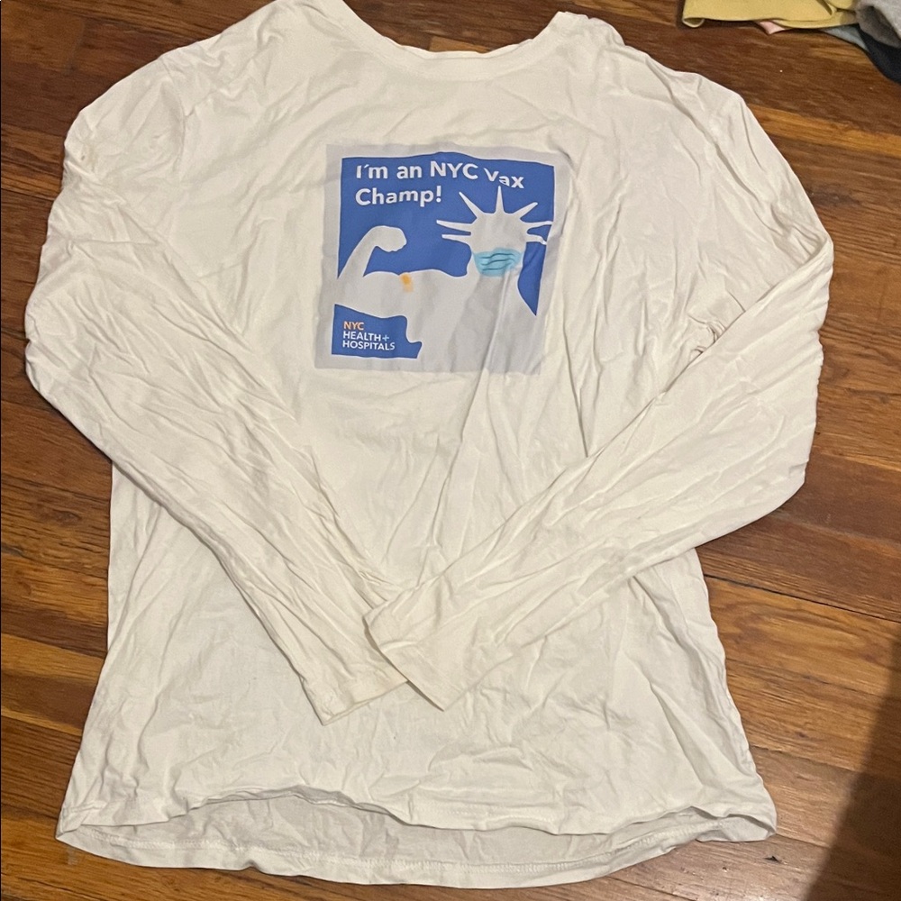 White Long Sleeve NYC Vax Champ Shirt